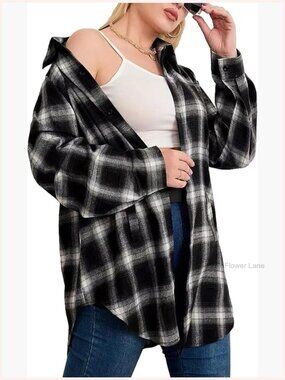 Oversized Plaid Button Down Shirt Blouse Tops